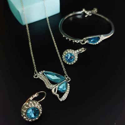 Blue Crystal Combo Jewellery of Necklace Set/Pendant Set with Earrings N Bracelet for Girls and Women