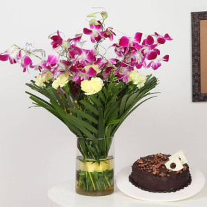 Purple Orchids N Choco Cake Combo