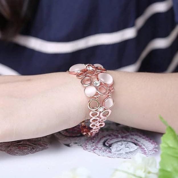 Rose Gold-Toned Stone N Pearl-Studded Bracelet