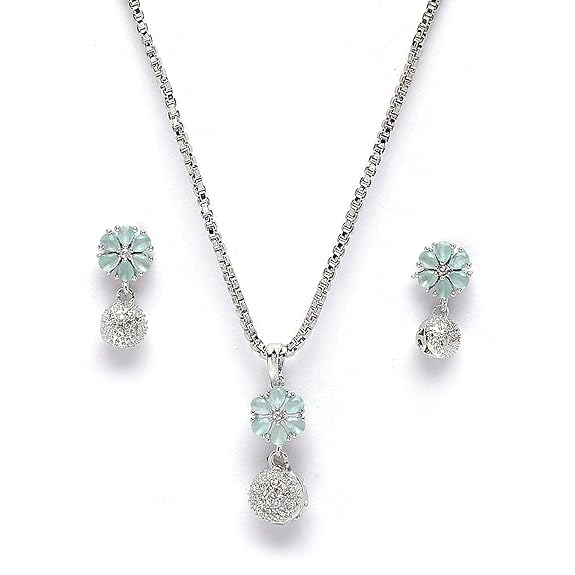 Floral Shaped Cute Pendant with Earrings Jewellery Set for Girls and Women