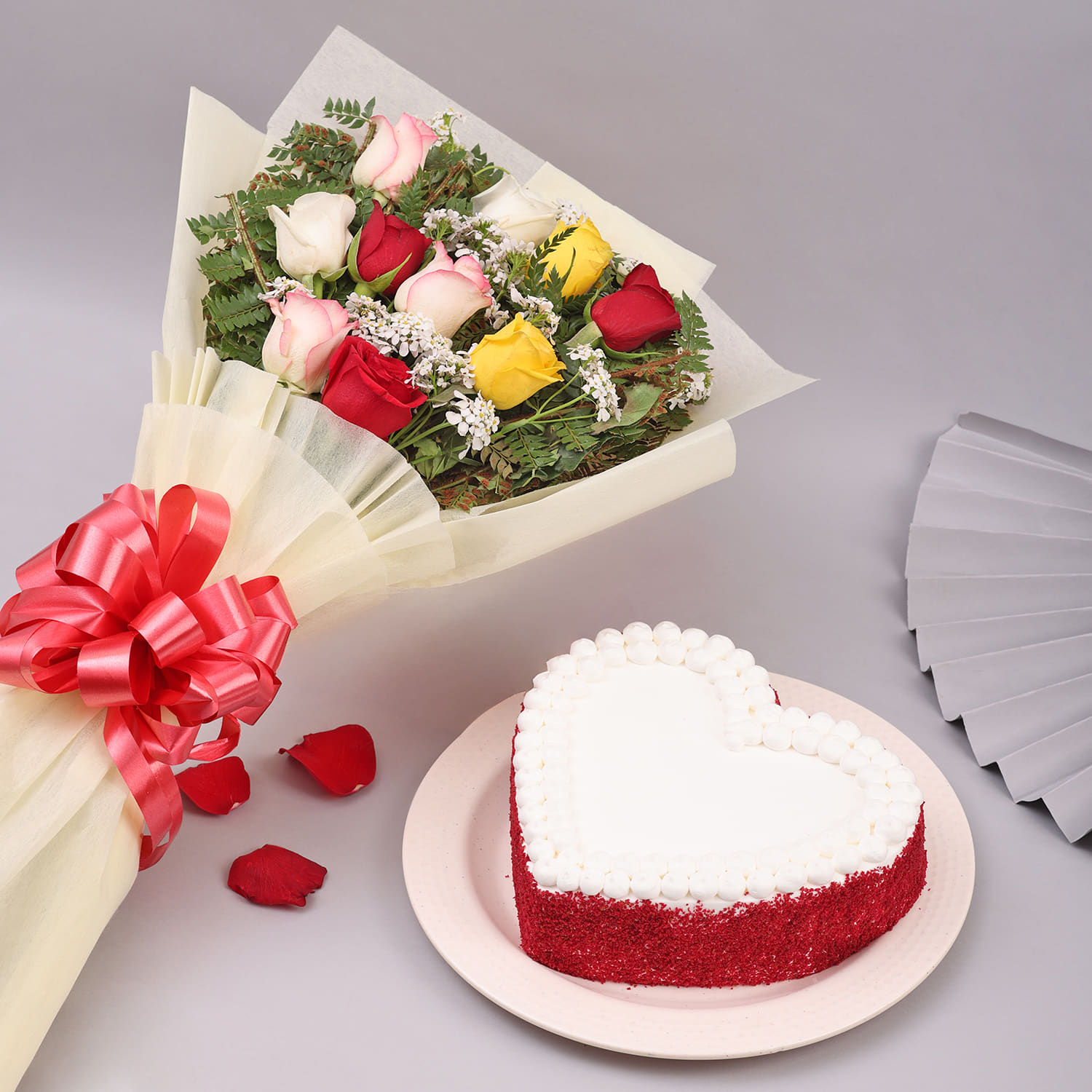 Heart Shape Red Velvet Cake With Floral Elegance