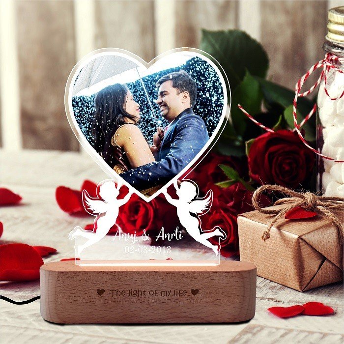 Illuminate Your Love Story with the Acrylic Photo Lamp - Engraved Cupid Edition