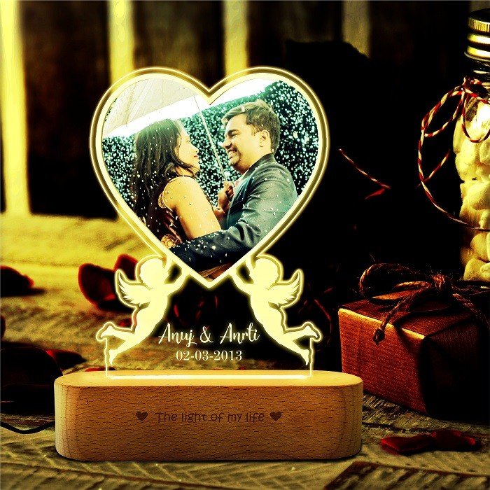 Illuminate Your Love Story with the Acrylic Photo Lamp - Engraved Cupid Edition
