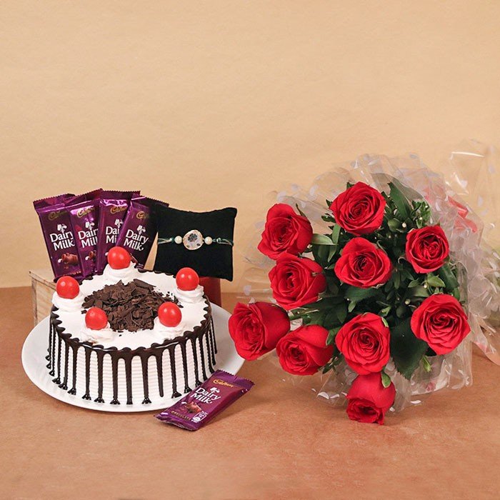 Rakhi With Roses N Dairy Milk