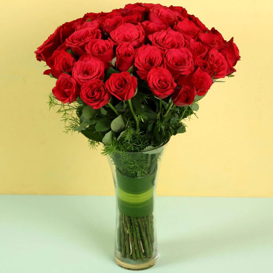 Passionate Red Roses in a Vase