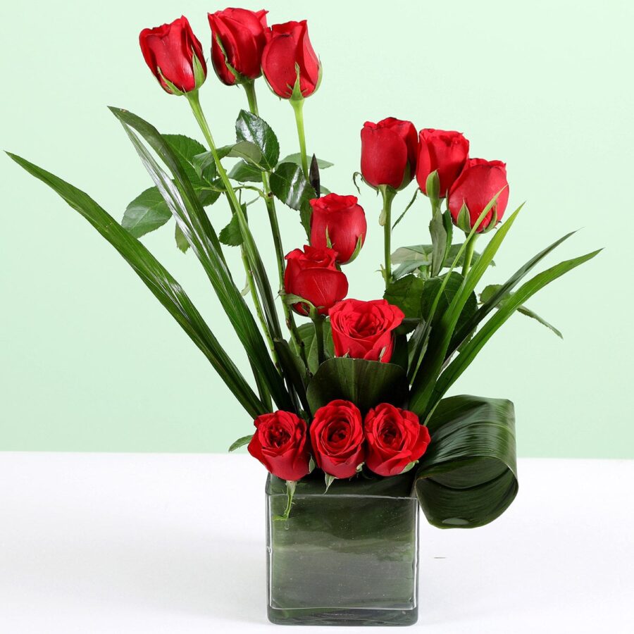 Red rose vase arrangement