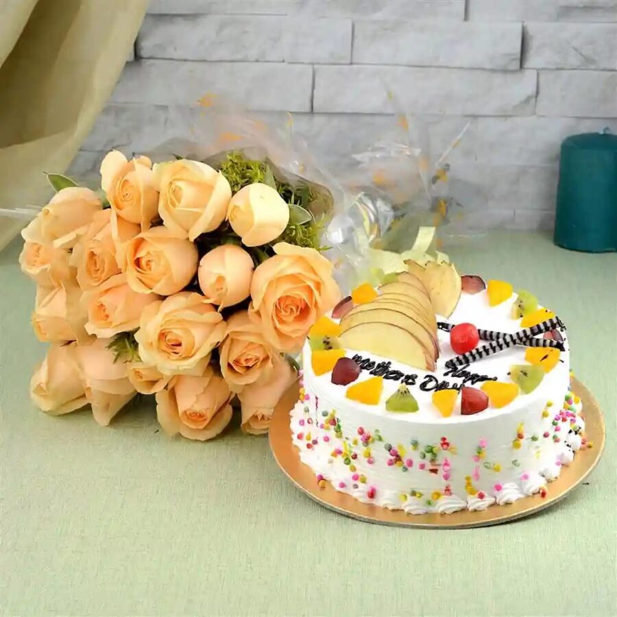 Fruits Cake and Roses Combo