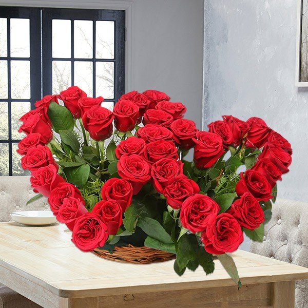Heart Shaped Basket of Roses