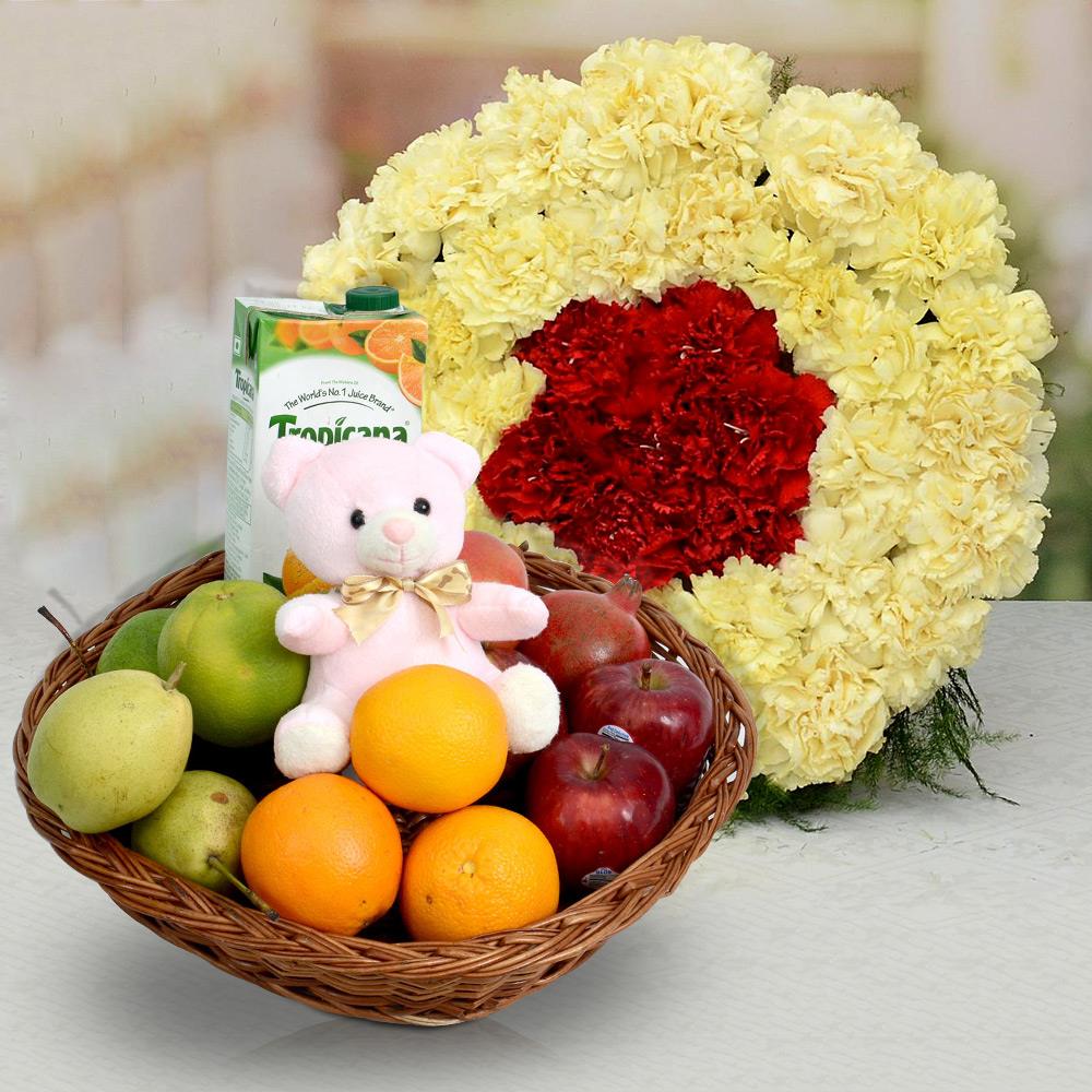 Carnations With Healthy Fruit Basket