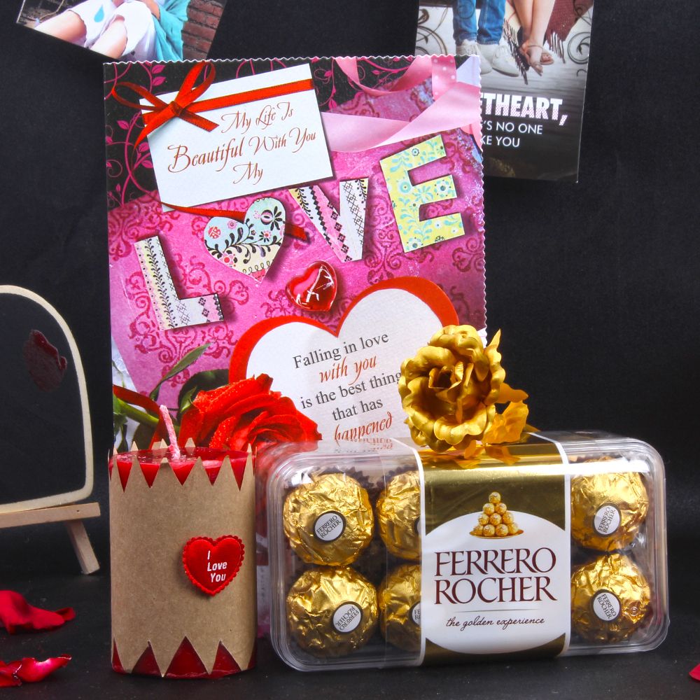 Chocolates With Love Gold Plated Rose Hamper