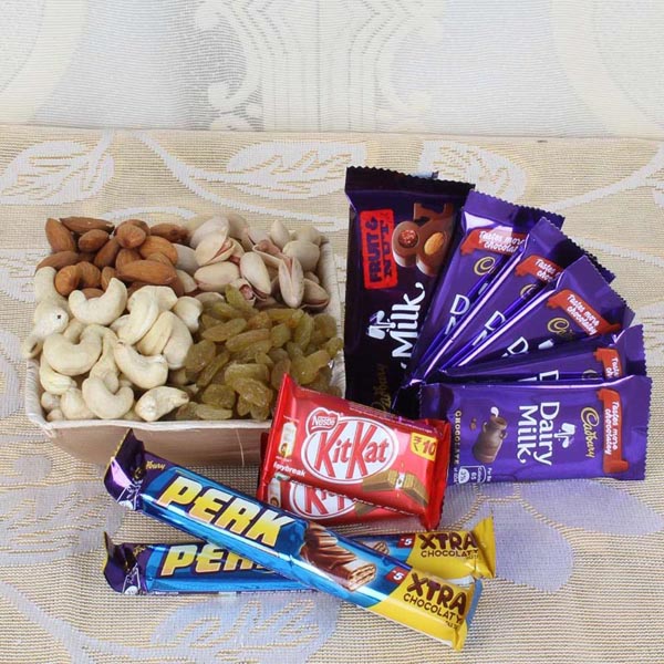 Dry Fruits in Box 500 Grams and Chocolates Combo