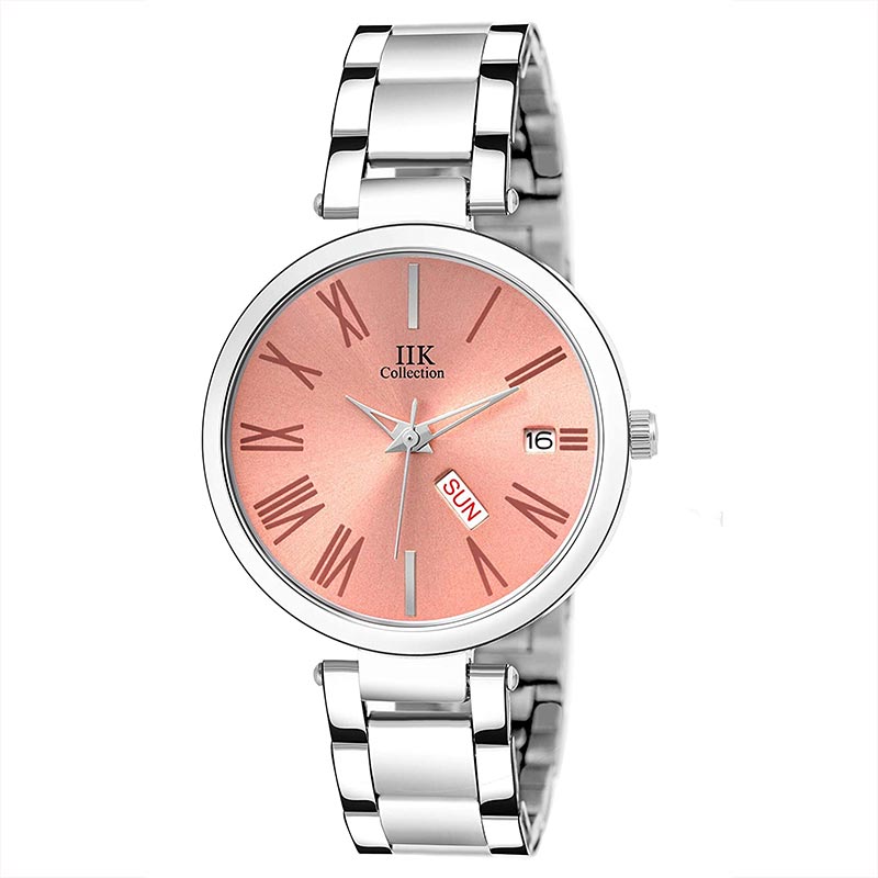 Round Dial Stainless Steel Bracelet Chain Analogue Day & Date Functioning Watch for Women and Girls