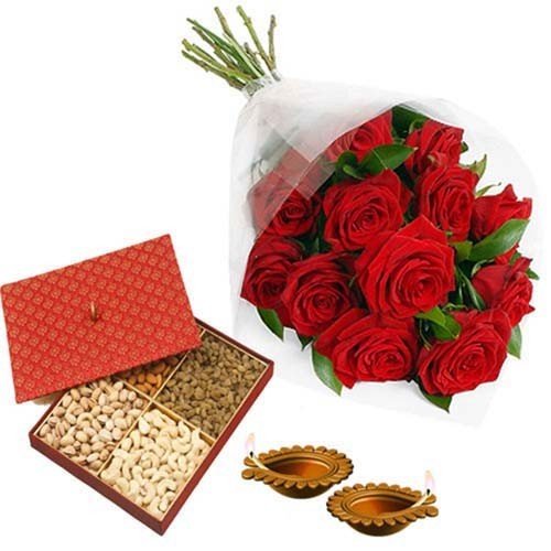 Red Roses and Dryfruits Diwali Charm
