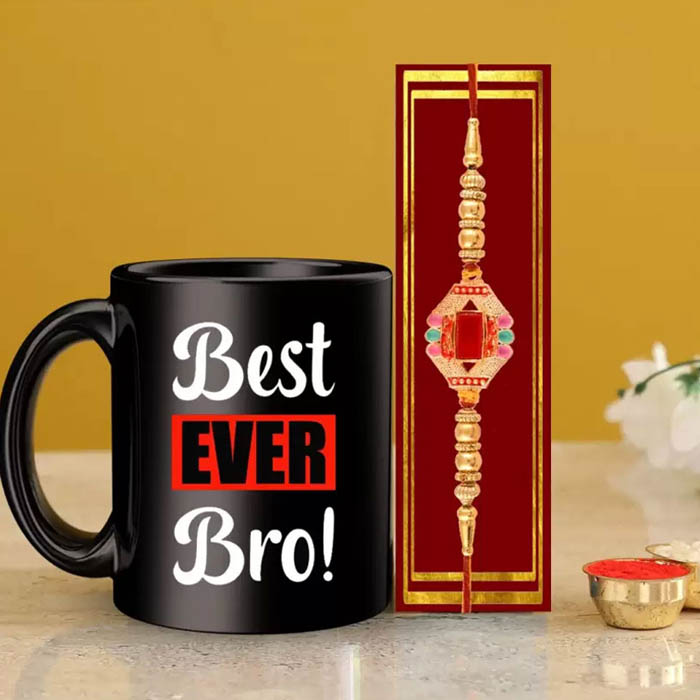 Best Ever Bro Black mug with rakhi combo
