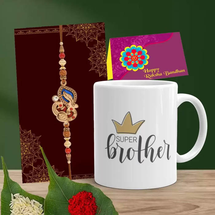 Crown Printed Super Brother mug with rakhi