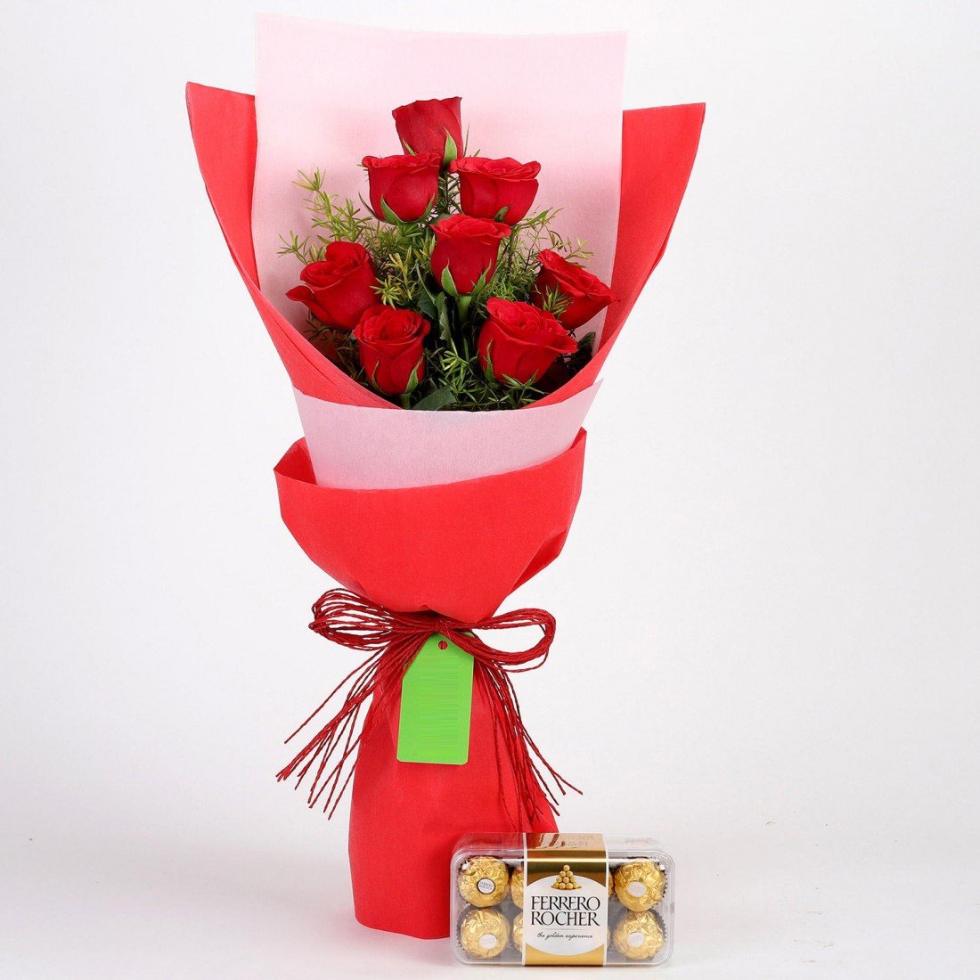 8 Red Roses With Ferrero Rocher Combo