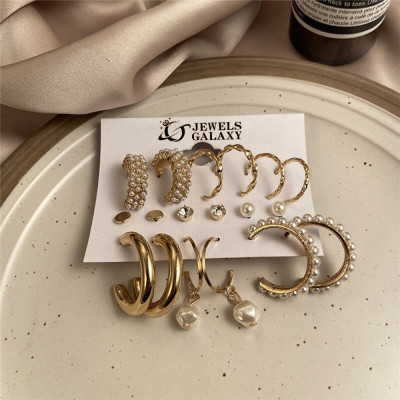 Jewels Galaxy Gold Toned Circular Studs & Hoop Earrings Set