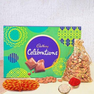  Bhai Dooj Gift Set For Brother With Cadbury Celebrations Chocolates & Dry Fruit Almonds 
