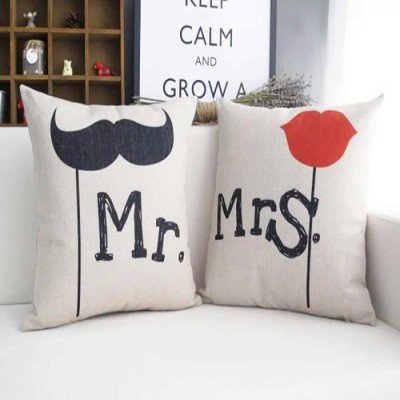 Mr Moustache And Mrs Red Lips Couple Cushions
