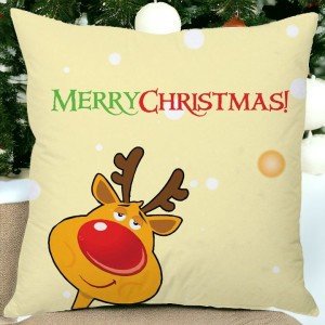 Merry Christmas Beige Cushion