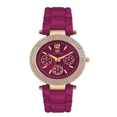 Steel Chain N Diamond Studded Dial Ladies Watch - Purple