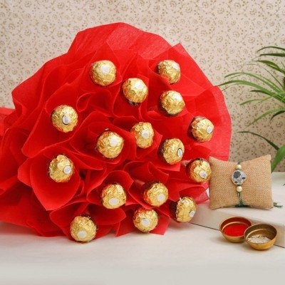 Rakhi With Chocolate Bouquet N Rocher