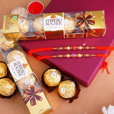 Set Of 2 Rakhi With Fererro Rocher - Rakhi With Chocolates Online