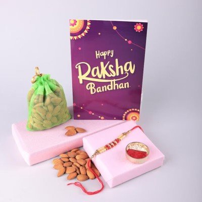 Pearl Rakhi With Almond 100 Gm Greeting Card Combo