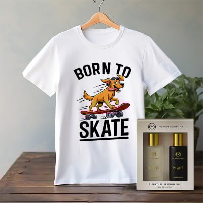 Online Gifts Delivery Born to Skate T-Shirt & The Man Company Signature Perfume Duo Gift Set