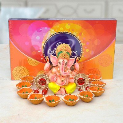 Diwali Hamper - Mukut Ganesh Idol, Diya, Cadbury Celebration with Diya Hampers