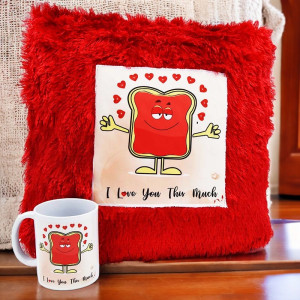 I Love You Red Fur Cushion And Mug Combo