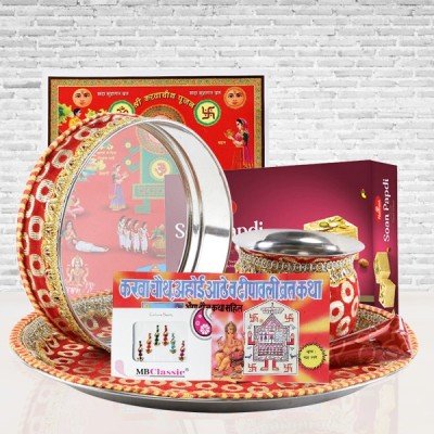 Golden Thali Set N Karwa Chauth Special Red