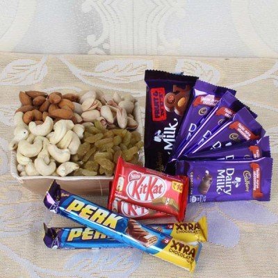 Dry Fruits in Box 500 Grams and Chocolates Combo