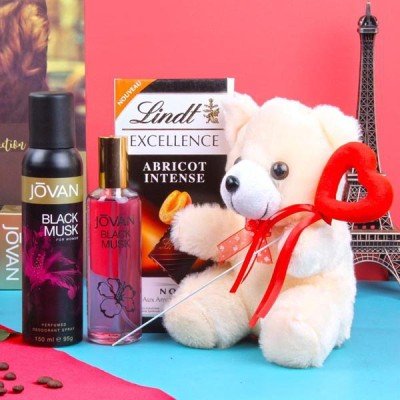 Lindt Chocolates Teddy Bear with Jovan Black Musk Perfume and Deodorant for Women