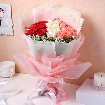 Red White And Pink Roses Bouquet
