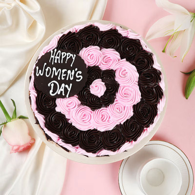 Womens Day Pink N Black Swirls Cake
