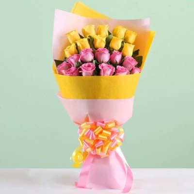 Ravishing Pink N Yellow Roses Bouquet