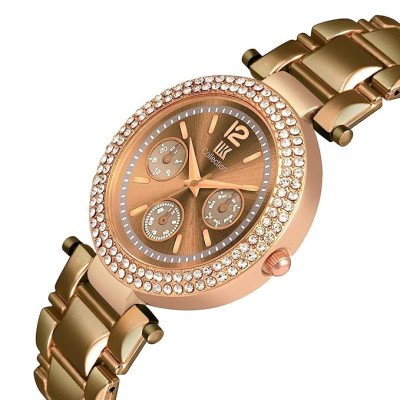 Stainless Steel Chain N Diamond Studded Dial Ladies Watch - Water Resistant