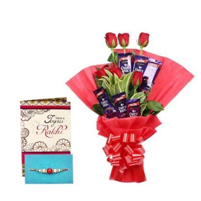 Rakhi with Flowers Online Delivery- Rakhi Chocolate Bouquet 