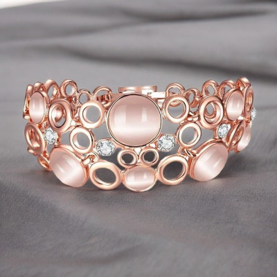 Rose Gold-Toned Stone & Pearl-Studded Bracelet