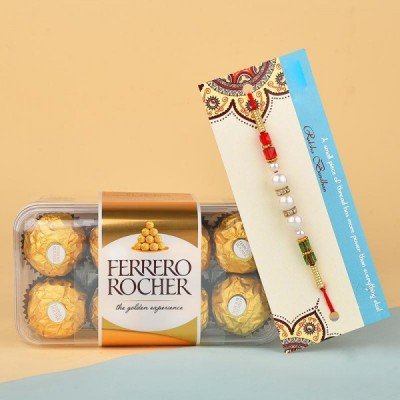 Pearl Rakhi N 16 Pcs Ferrero Rocher - Rakhi With Chocolates Online