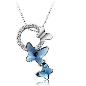 Stylish Platinum Silver Plated Crystal Butterfly Chain Pendant Necklace for Women
