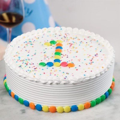 Sprinkled White Colourful Gems Vanilla Cream Cake