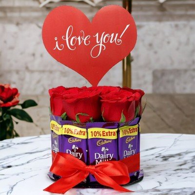 Red Roses And Dairy Milk Arrangement