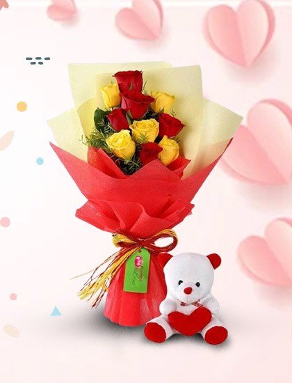 Anniversary Flowers and Teddy Online Delivery